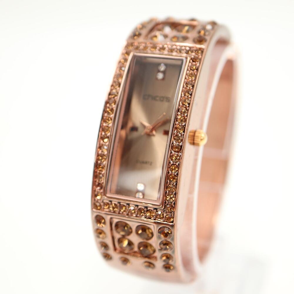 Chico's Bronze Copper Tone Gem Set 19mm Womens Watch Buff Band w New Battery
